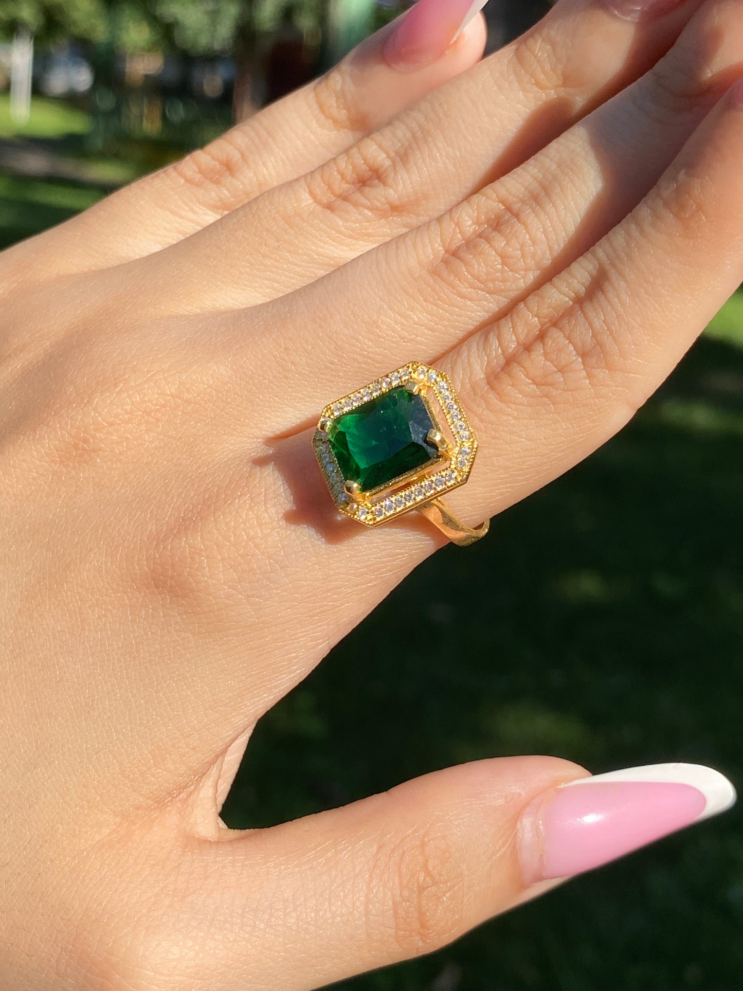 Inel Emerald  Argint 925 Aurit cu Piatră Verde