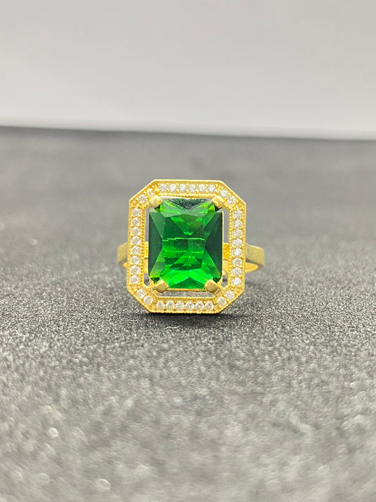 Inel Emerald  Argint 925 Aurit cu Piatră Verde