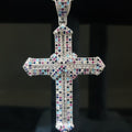 Pandantiv Cruce din Argint 925 Rainbow cu Zirconiu Multicolor, 6 cm