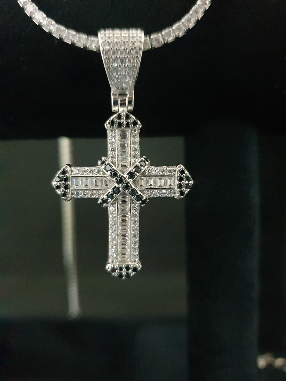 Pandantiv Cruce din Argint 925 Silver & Black cu Zirconiu, 4 cm - 2