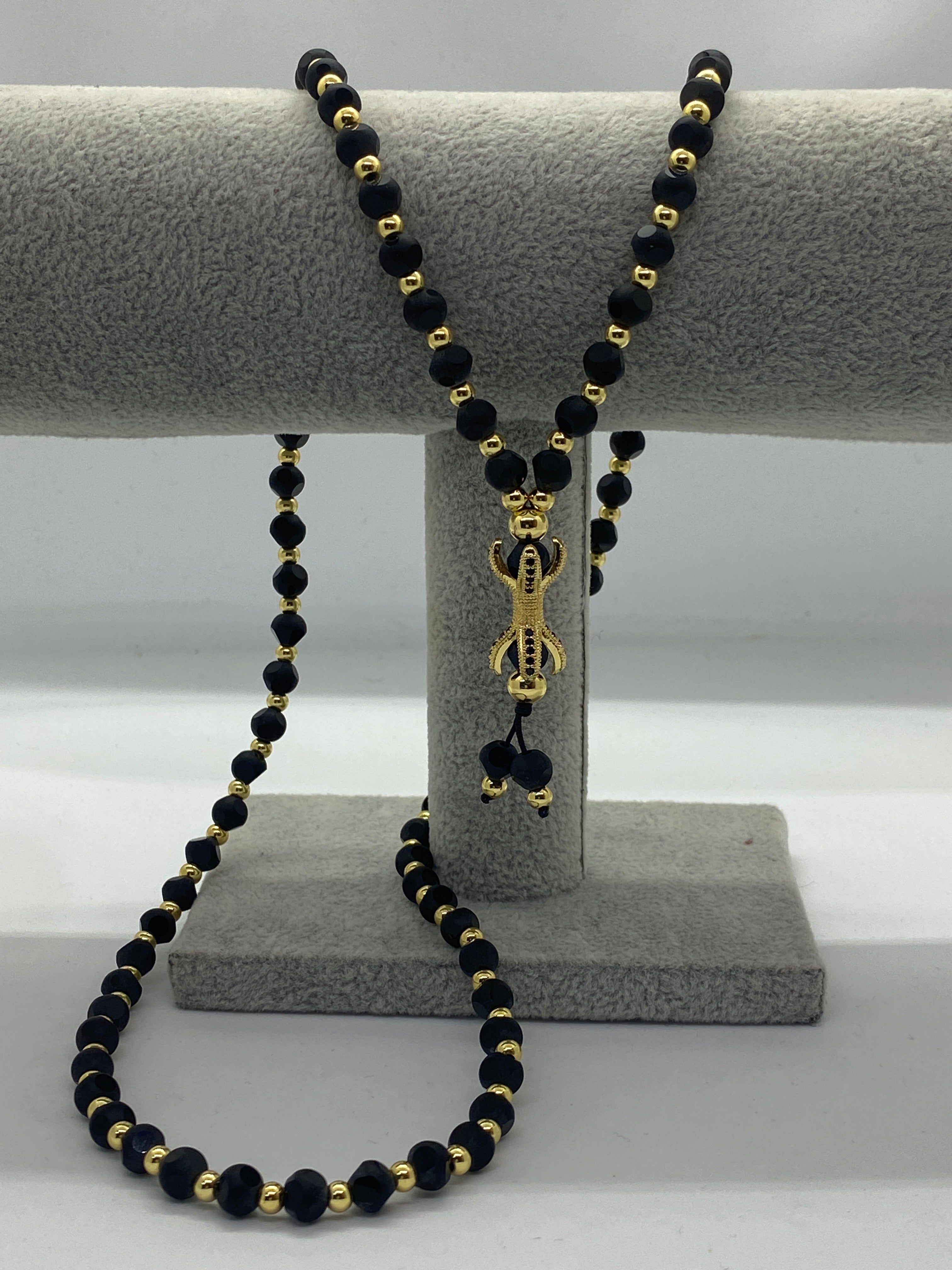 Lanț Bărbați din Inox cu Bile Negre și Pandantiv Gheară Black Gold Claw din Inox TotalModa