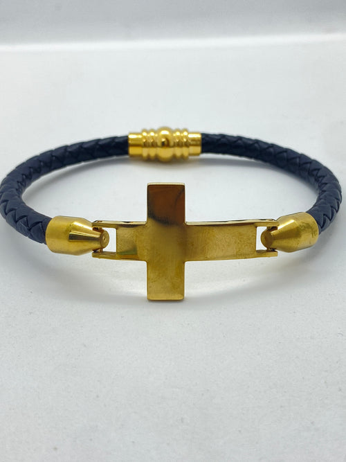 "Leather Bracelet Cross din Inox TotalModa