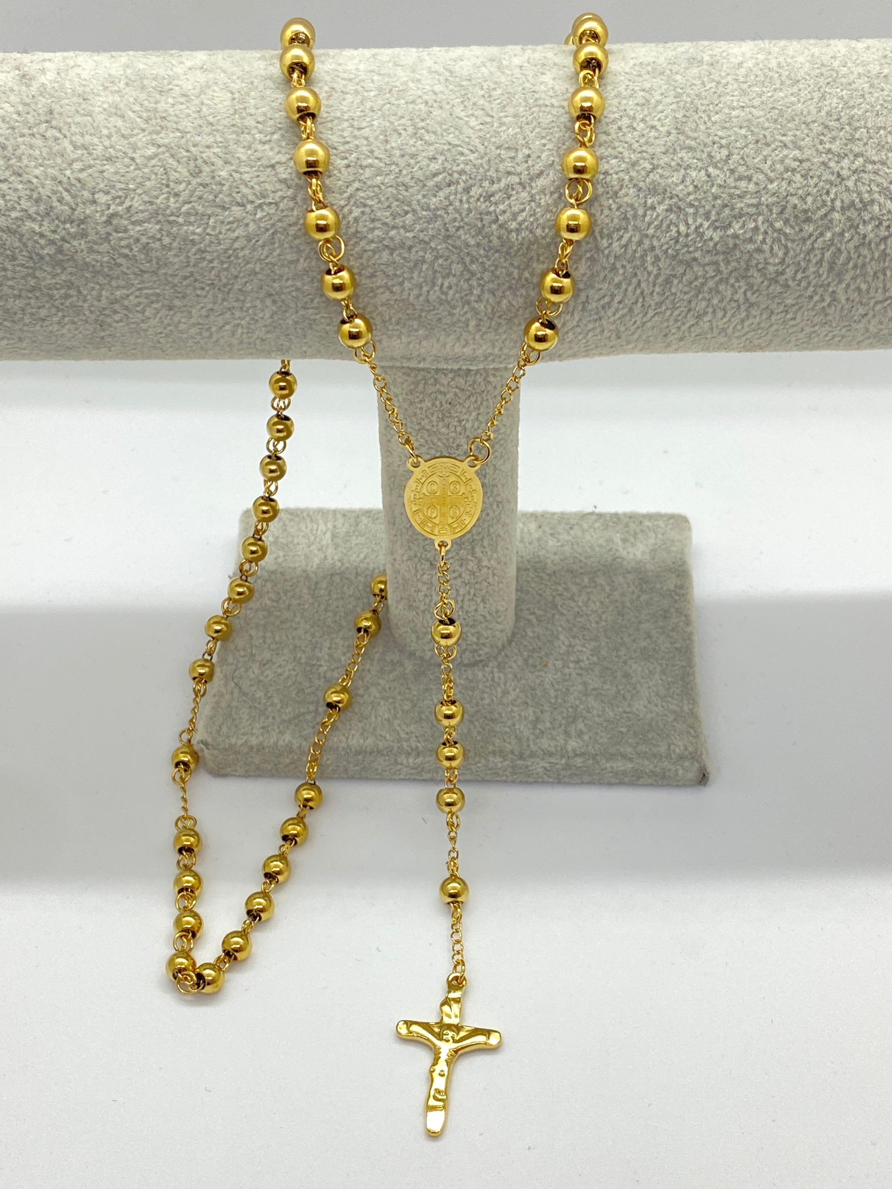Colier tip Rozariu din Inox Placat cu Aur 18K Radiance cu Cruciuliță din Inox TotalModa