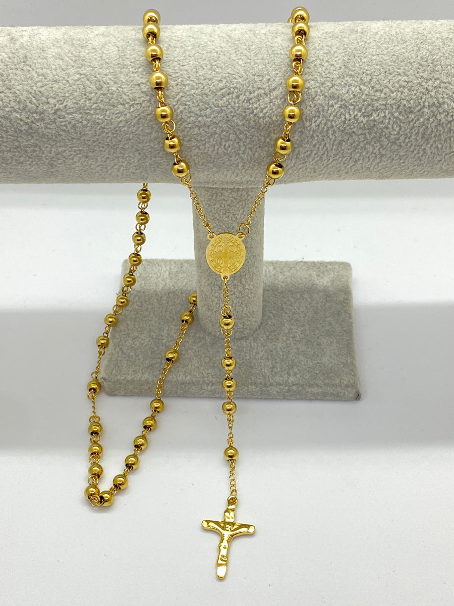 Colier tip Rozariu din Inox Placat cu Aur 18K Radiance cu Cruciuliță din Inox TotalModa