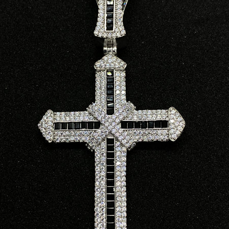 Pandantiv Cruce din Argint 925 White & Black Diamond cu Zirconiu, 7 cm