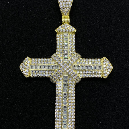 Pandantiv Cruce din Argint 925 Diamond Gold cu Zirconiu, 6 cm