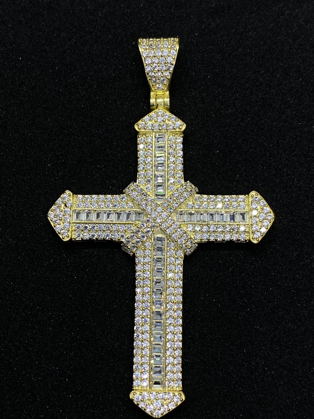 Pandantiv Cruce din Argint 925 Diamond Gold cu Zirconiu, 6 cm - 2