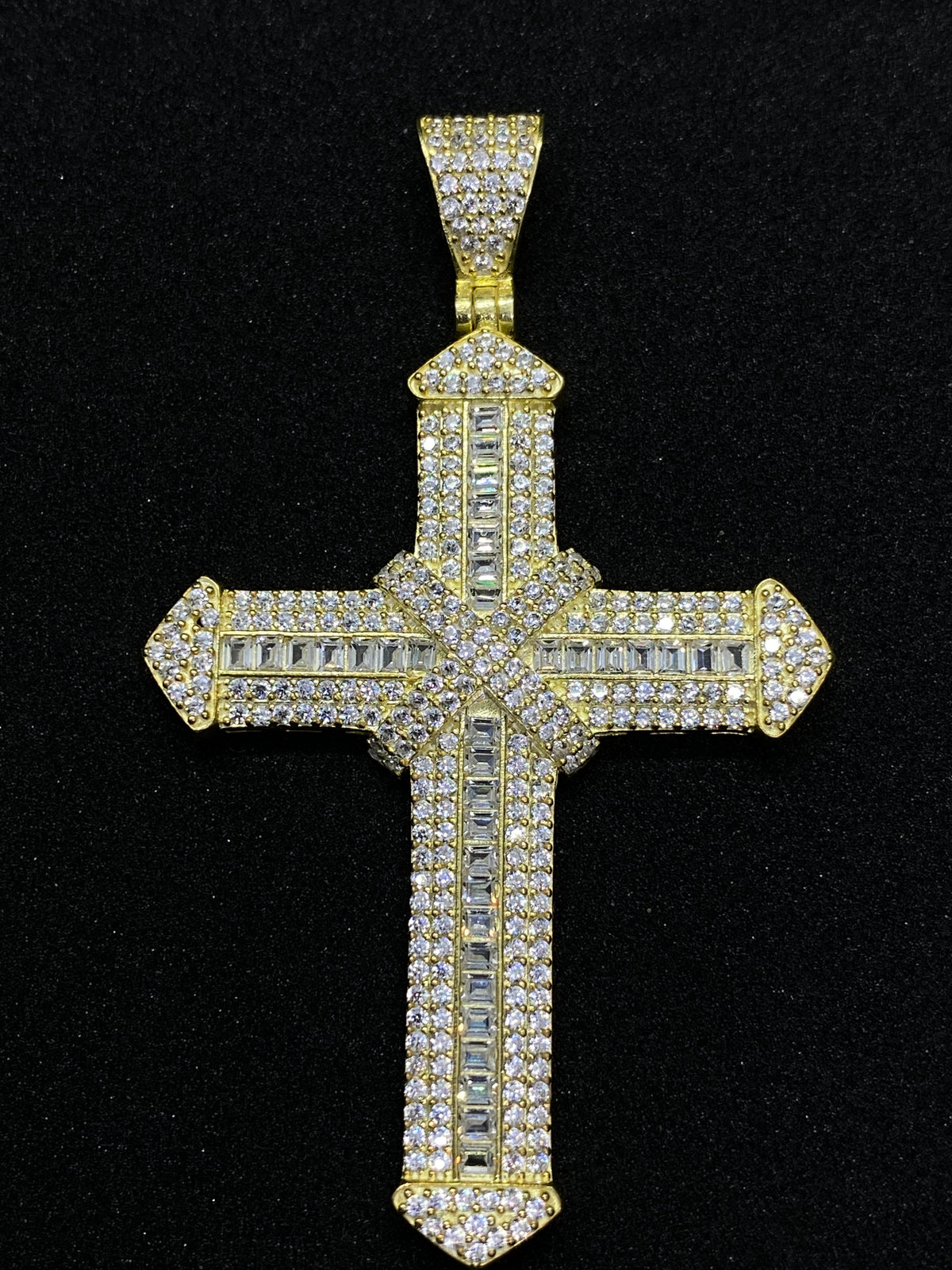 Pandantiv Cruce din Argint 925 Diamond Gold cu Zirconiu, 6 cm - poza 2