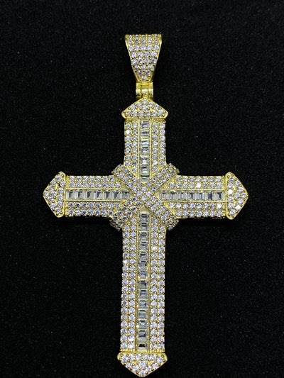 Pandantiv Cruce din Argint 925 Diamond Gold cu Zirconiu, 6 cm - 2