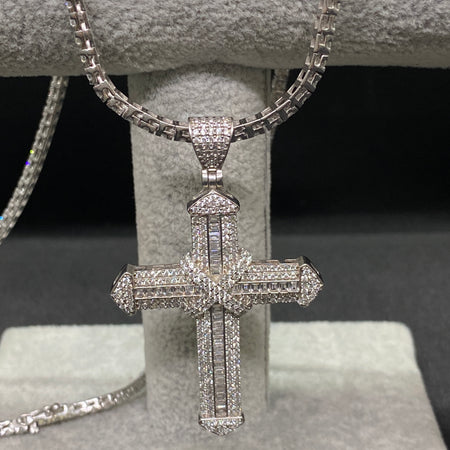 Pandantiv Cruce din Argint 925 White Diamond cu Zirconiu, 6 cm
