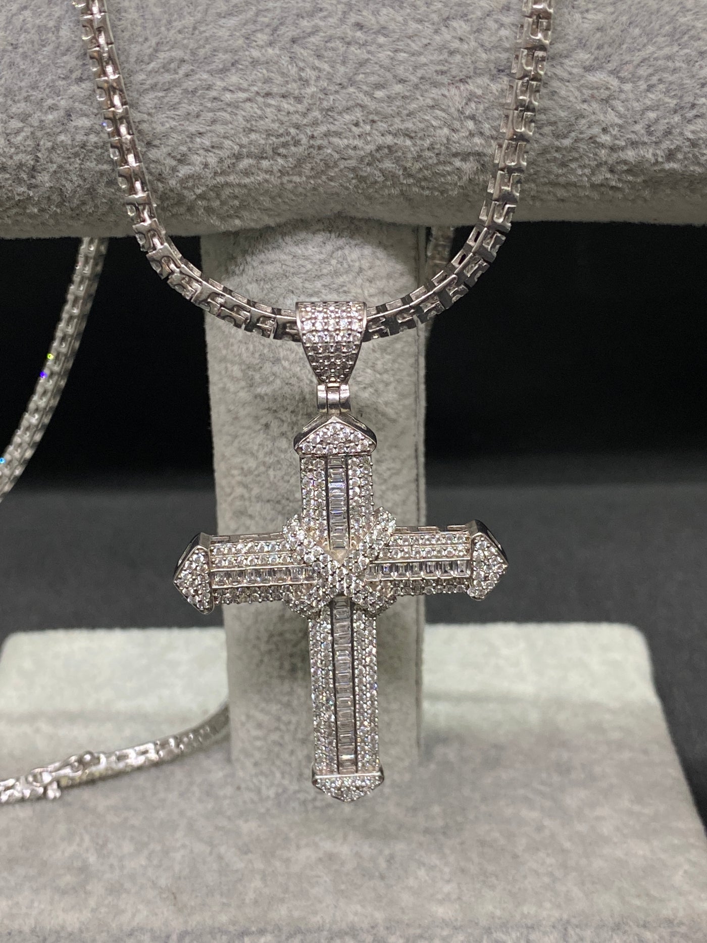 Pandantiv Cruce din Argint 925 White Diamond cu Zirconiu, 6 cm - poza 1
