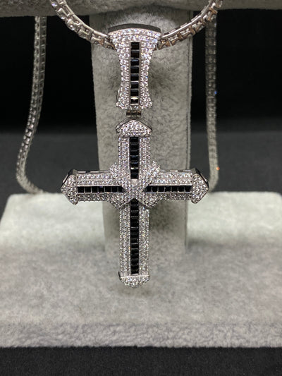 Pandantiv Cruce din Argint 925 White & Black Diamond cu Zirconiu, 7 cm - 1