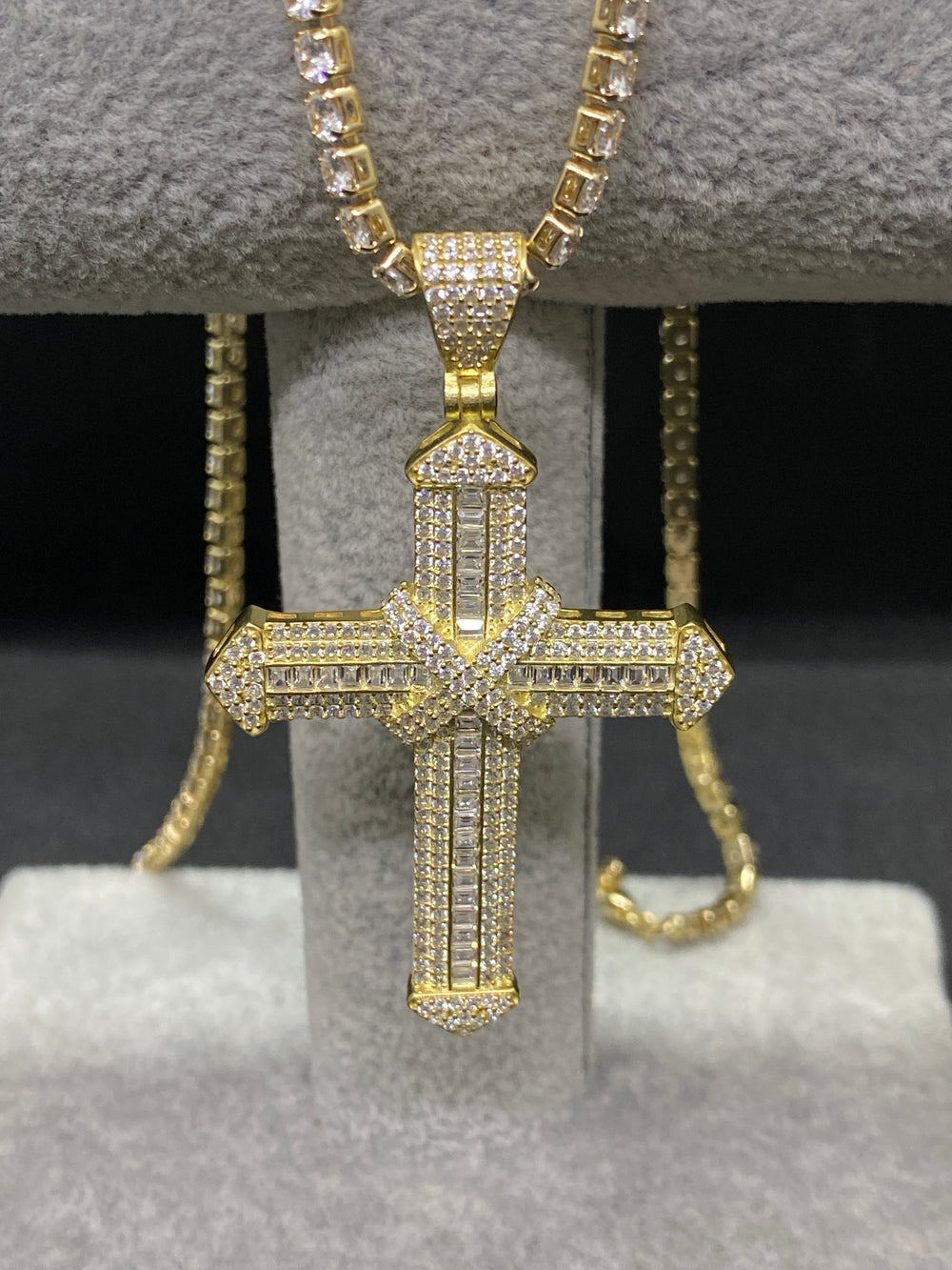 Pandantiv Cruce din Argint 925 Diamond Gold cu Zirconiu, 6 cm - 1