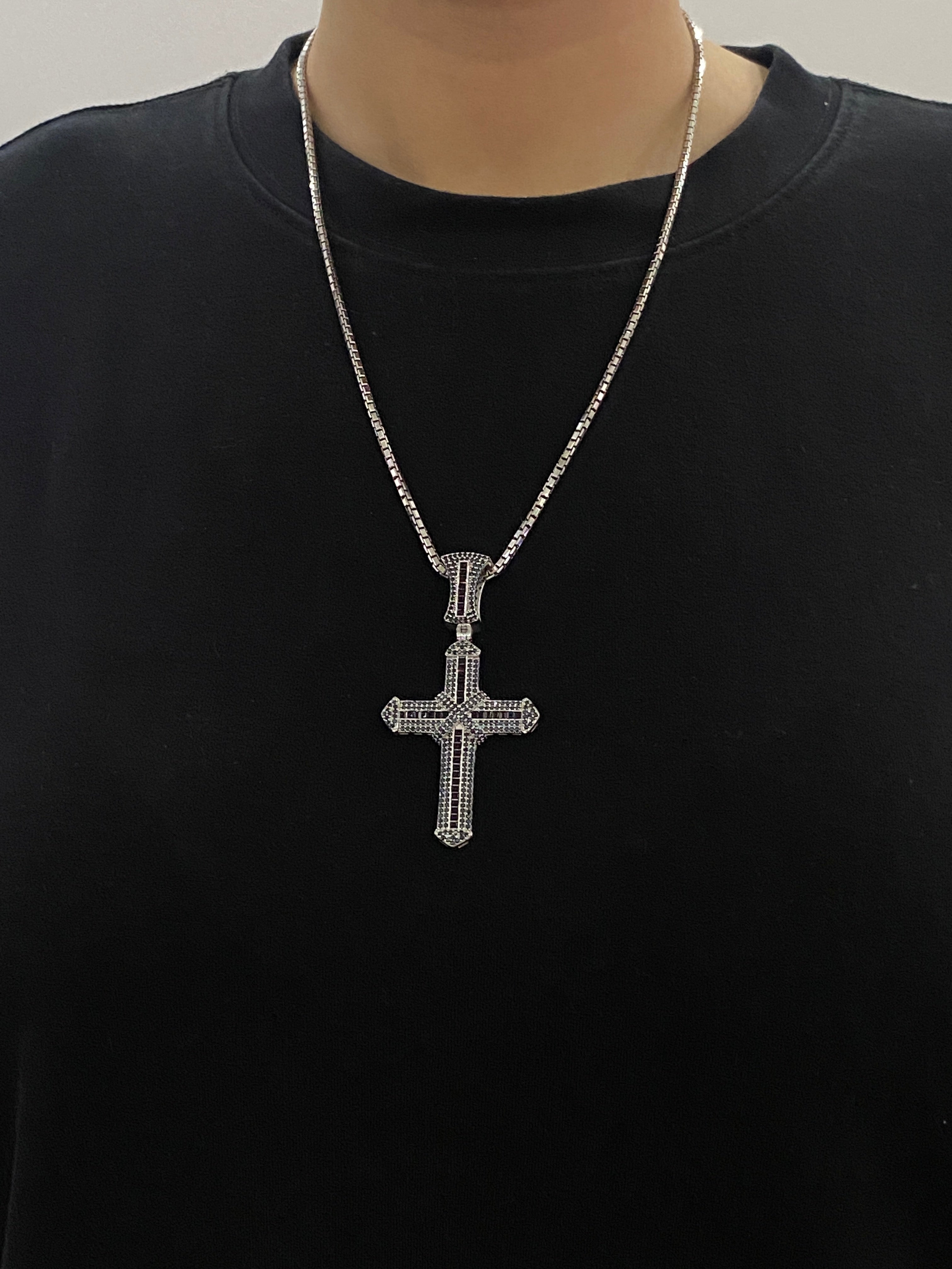 Sistem închidere și rezistență Pandantiv Cruce din Argint 925 Full Black cu Zirconiu Negru, 7 cm