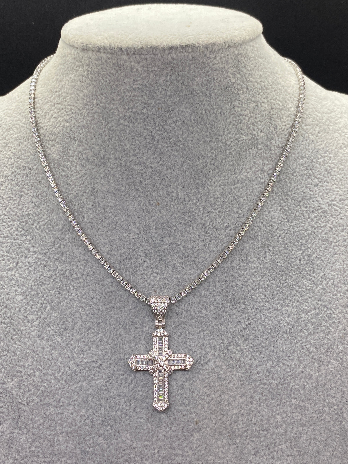 Set Damă Lanț Tennis și Pandantiv Cruce din Argint 925 Rodiat cu Zirconiu - poza 2