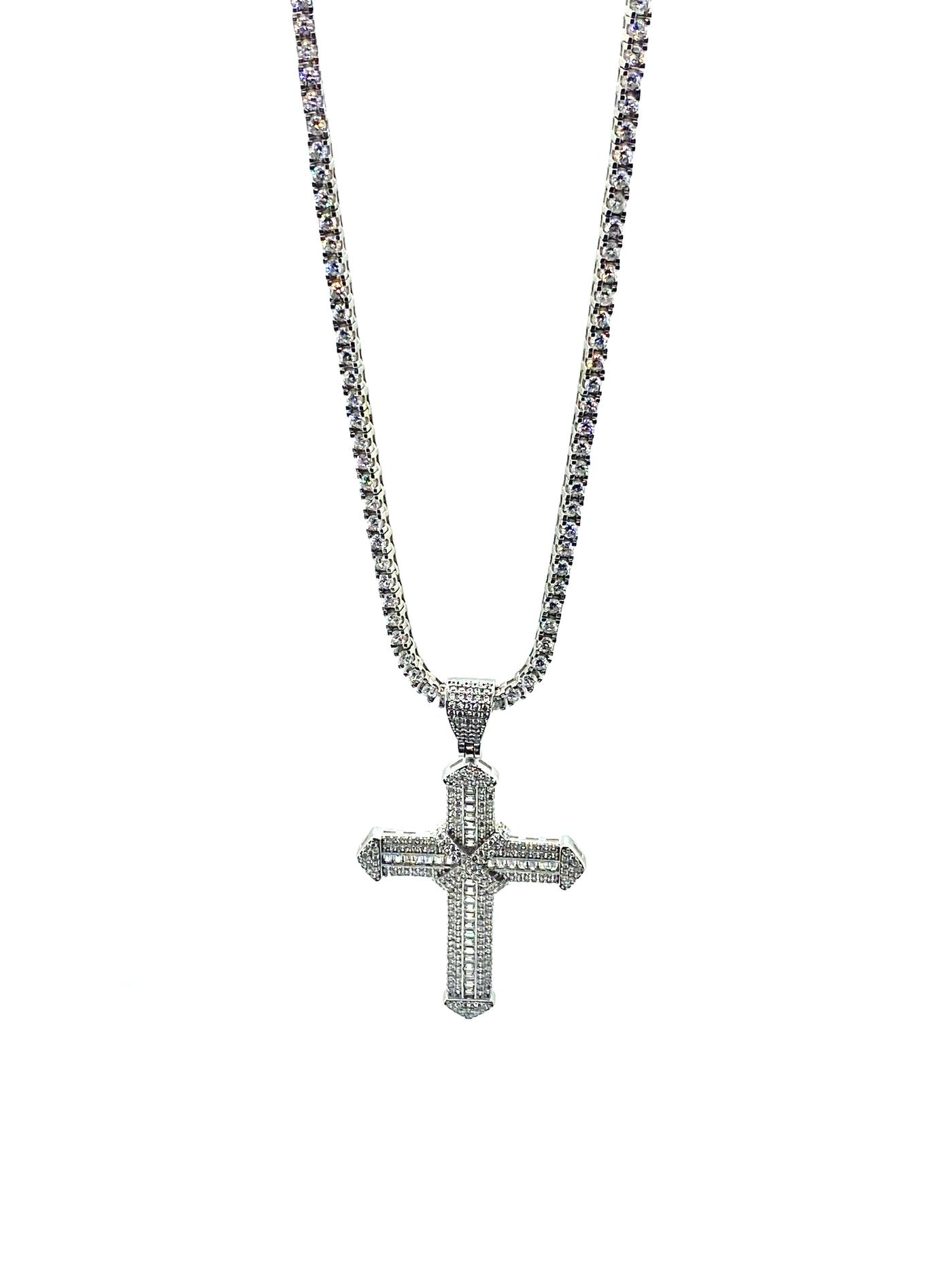 Set Bărbați White Divine: Lanț Tennis și Pandantiv Cruce din Argint 925 cu Zirconiu - poza 3