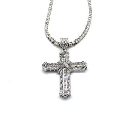 Set Bărbați White Divine: Lanț Tennis și Pandantiv Cruce din Argint 925 cu Zirconiu