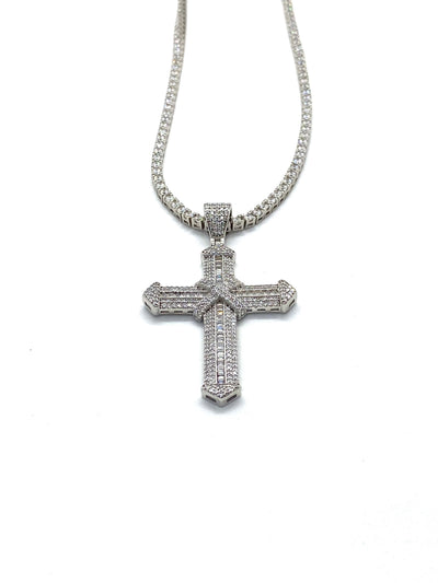 Set Bărbați White Divine: Lanț Tennis și Pandantiv Cruce din Argint 925 cu Zirconiu - 1