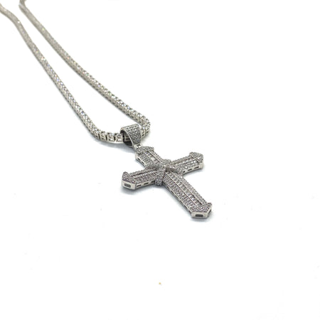 Set Bărbați White Divine: Lanț Tennis și Pandantiv Cruce din Argint 925 cu Zirconiu