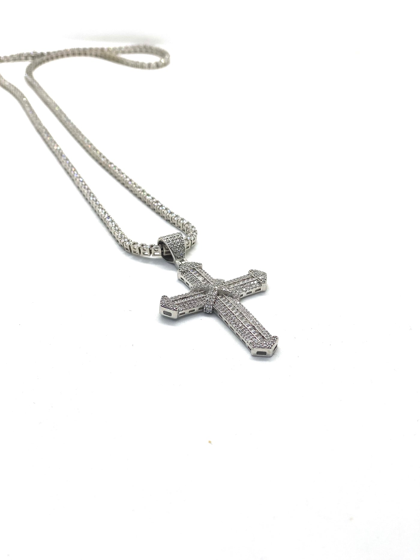Set Bărbați White Divine: Lanț Tennis și Pandantiv Cruce din Argint 925 cu Zirconiu - poza 2