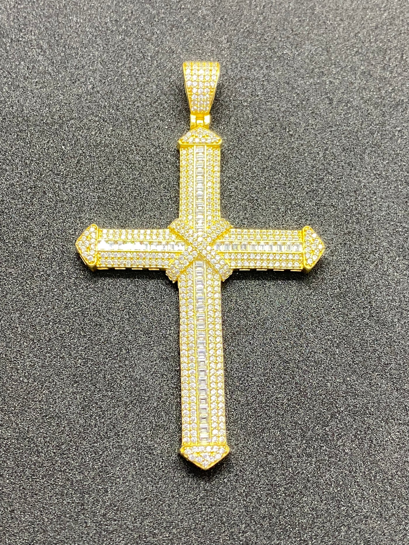 Pandantiv Cruce din Argint 925 Solena Auriu cu Zirconiu, 8 cm - poza 3