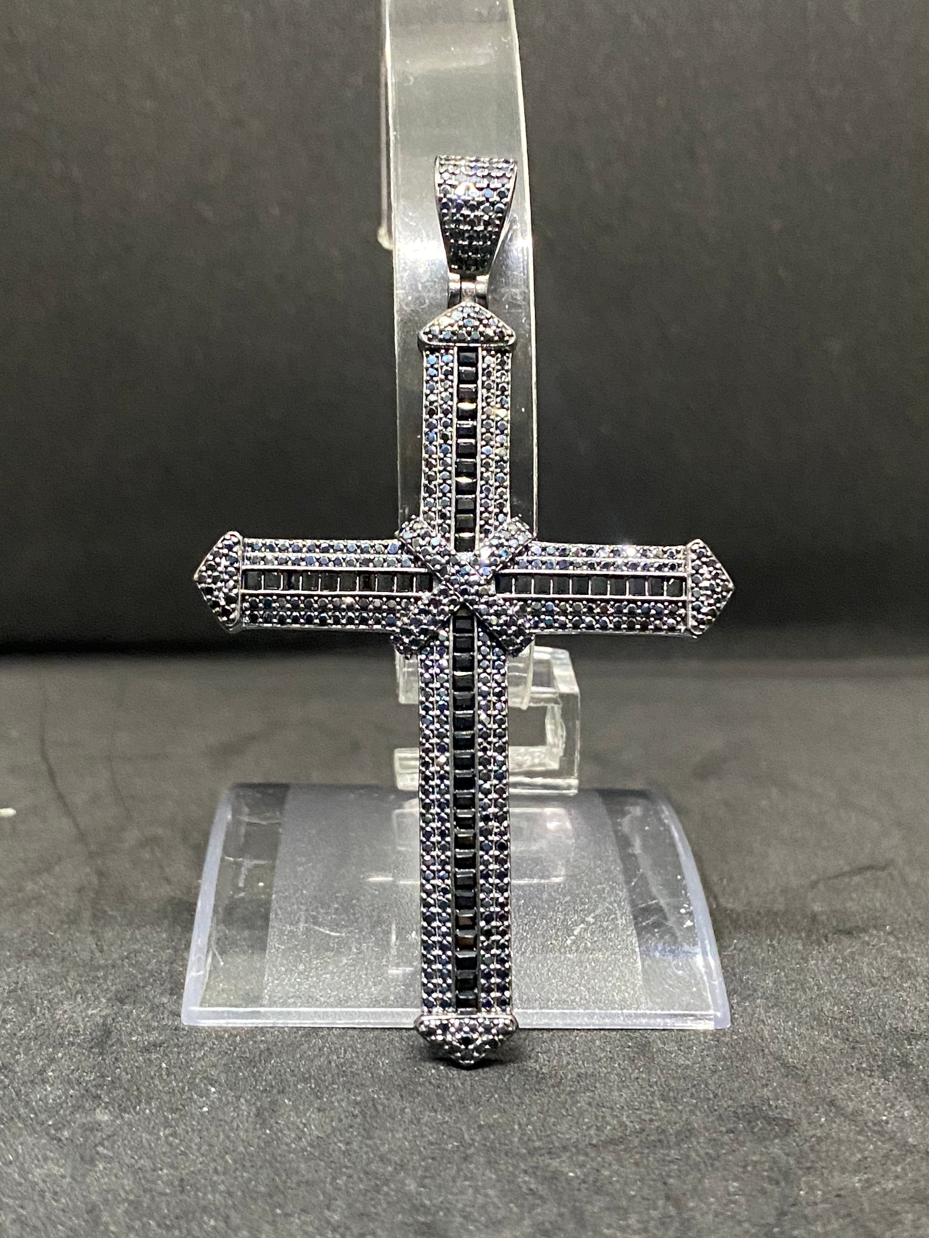 Vedere secundară Pandantiv Cruce din Argint 925 Solena Black cu Zirconiu Negru, 8 cm stil Charms & Pendants