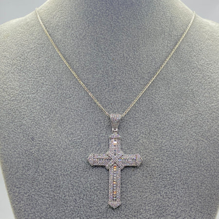 Set Bărbați: Lanț și Pandantiv Cruce din Argint 925 White Diamond