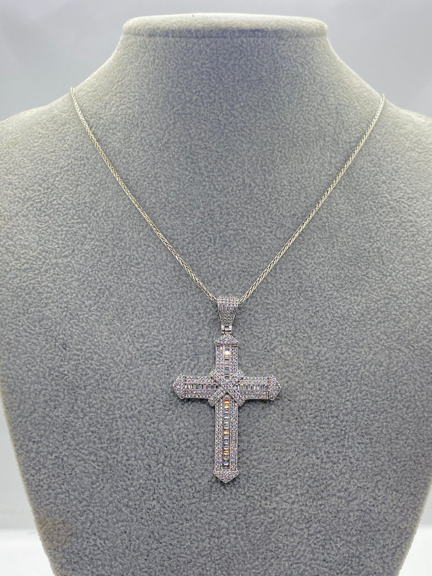 Set Bărbați: Lanț și Pandantiv Cruce din Argint 925 White Diamond - poza 2