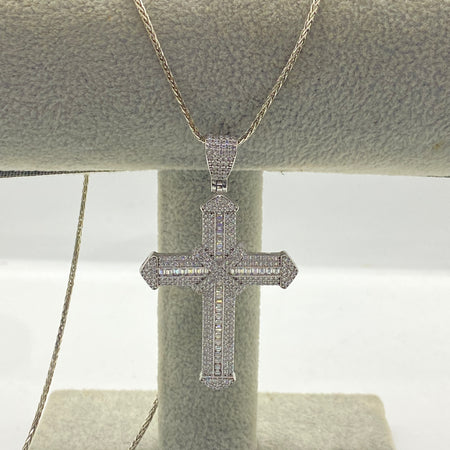 Set Bărbați: Lanț și Pandantiv Cruce din Argint 925 White Diamond