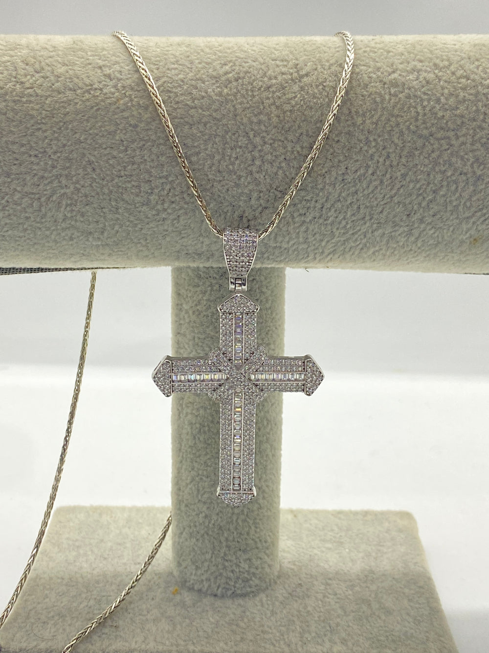 Set Bărbați: Lanț și Pandantiv Cruce din Argint 925 White Diamond - 1