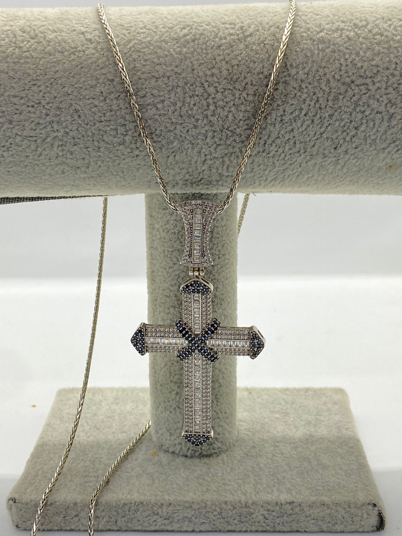 Set Bărbați: Lanț și Pandantiv Cruce din Argint 925 Ombre Diamond - poza 1