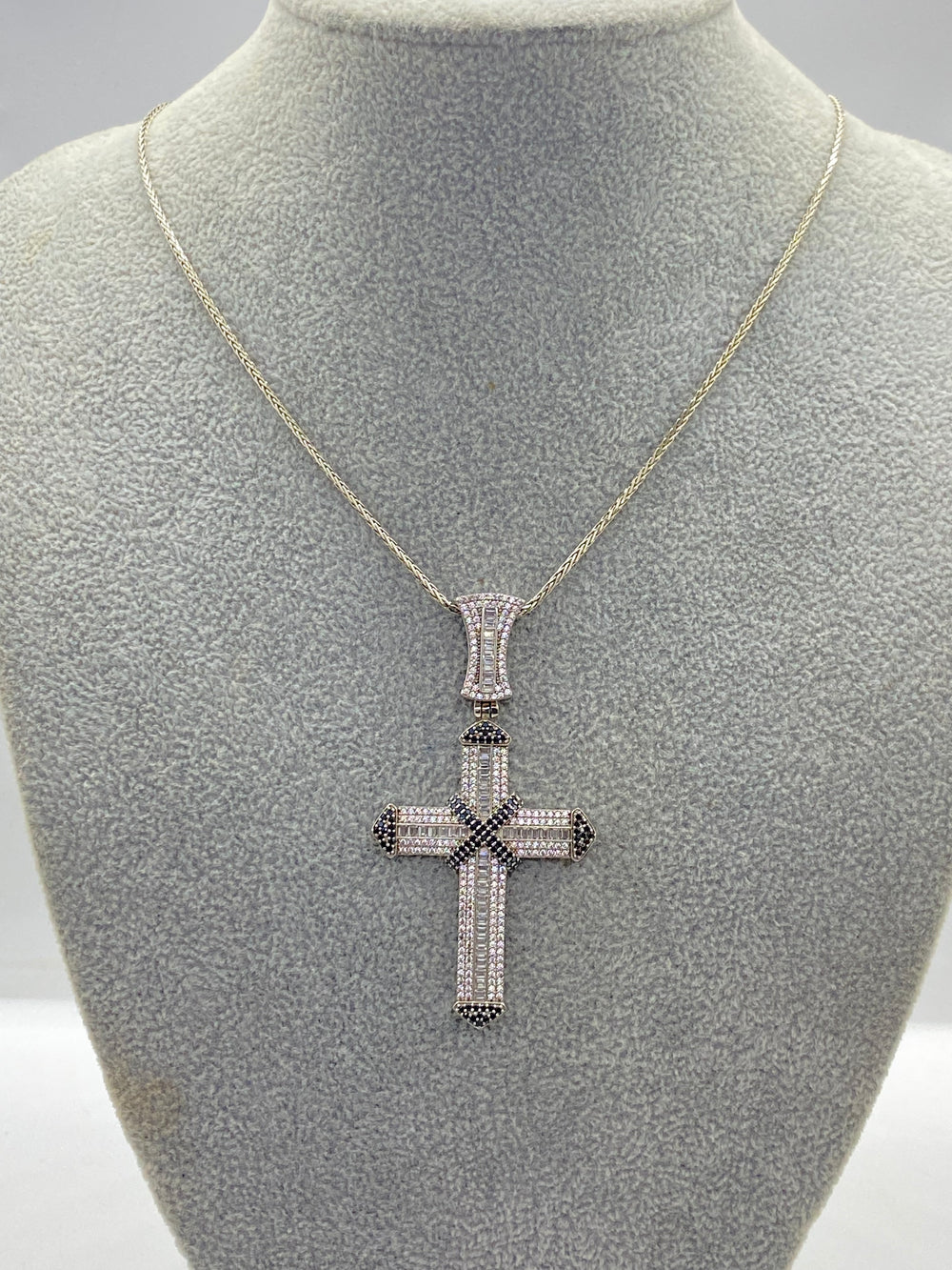Set Bărbați: Lanț și Pandantiv Cruce din Argint 925 Ombre Diamond - 3
