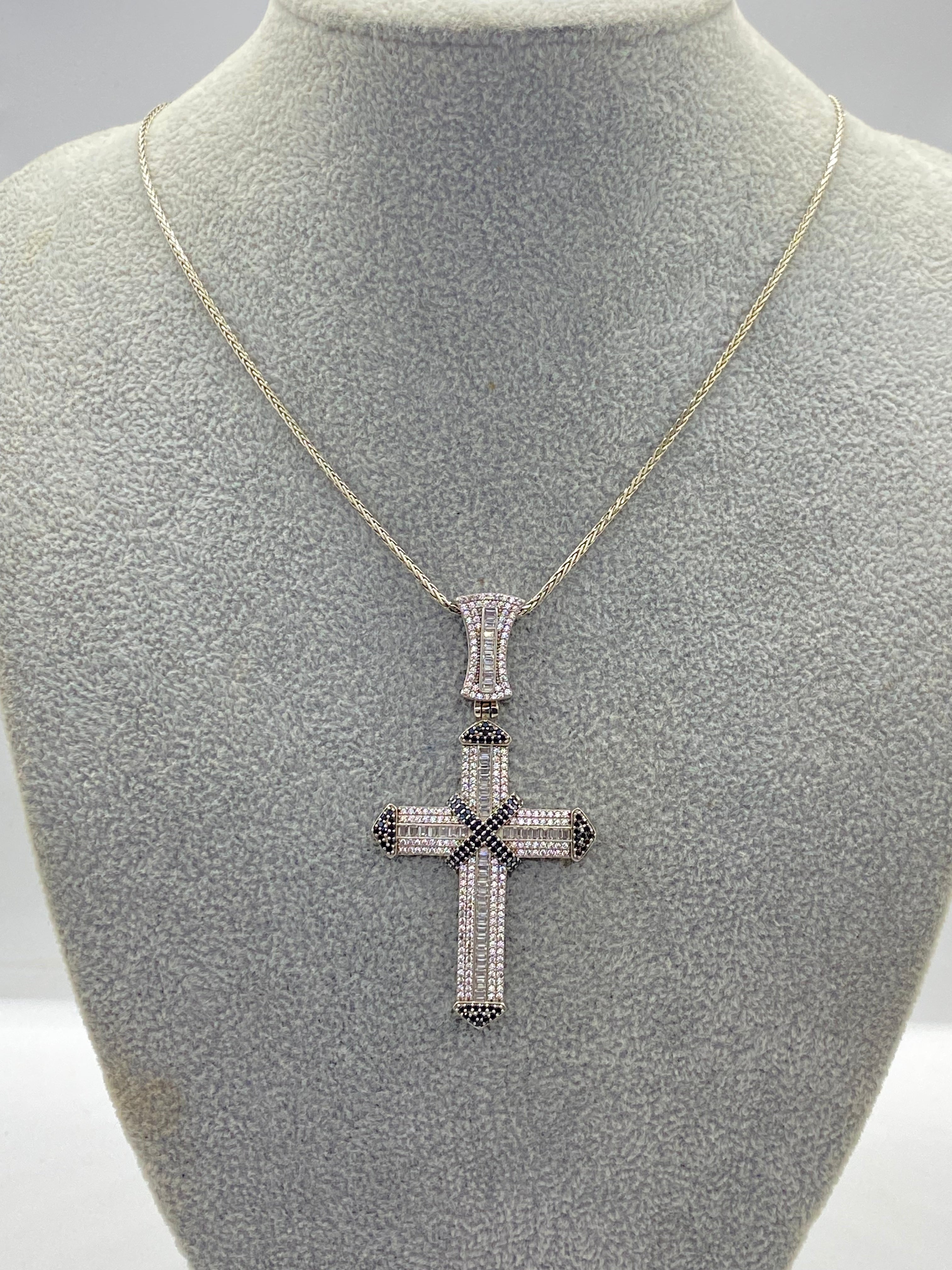Vedere secundară Set Bărbați: Lanț și Pandantiv Cruce din Argint 925 Ombre Diamond stil Jewelry Sets