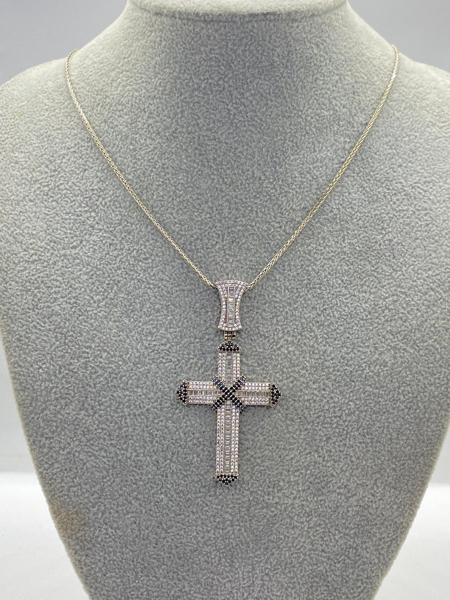 Vedere secundară Set Bărbați: Lanț și Pandantiv Cruce din Argint 925 Ombre Diamond stil Jewelry Sets