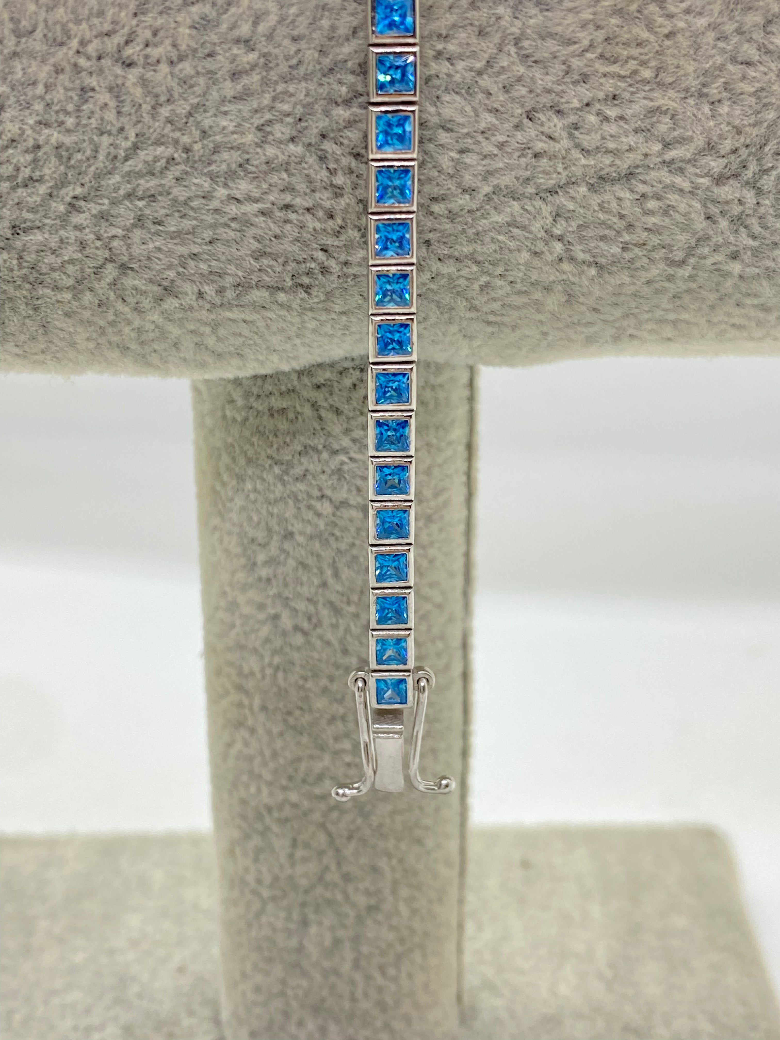 Vedere secundară Brățară Tennis Square Blue pentru Bărbați, din Argint 925 cu Zirconiu Albastru Marin stil Bracelets