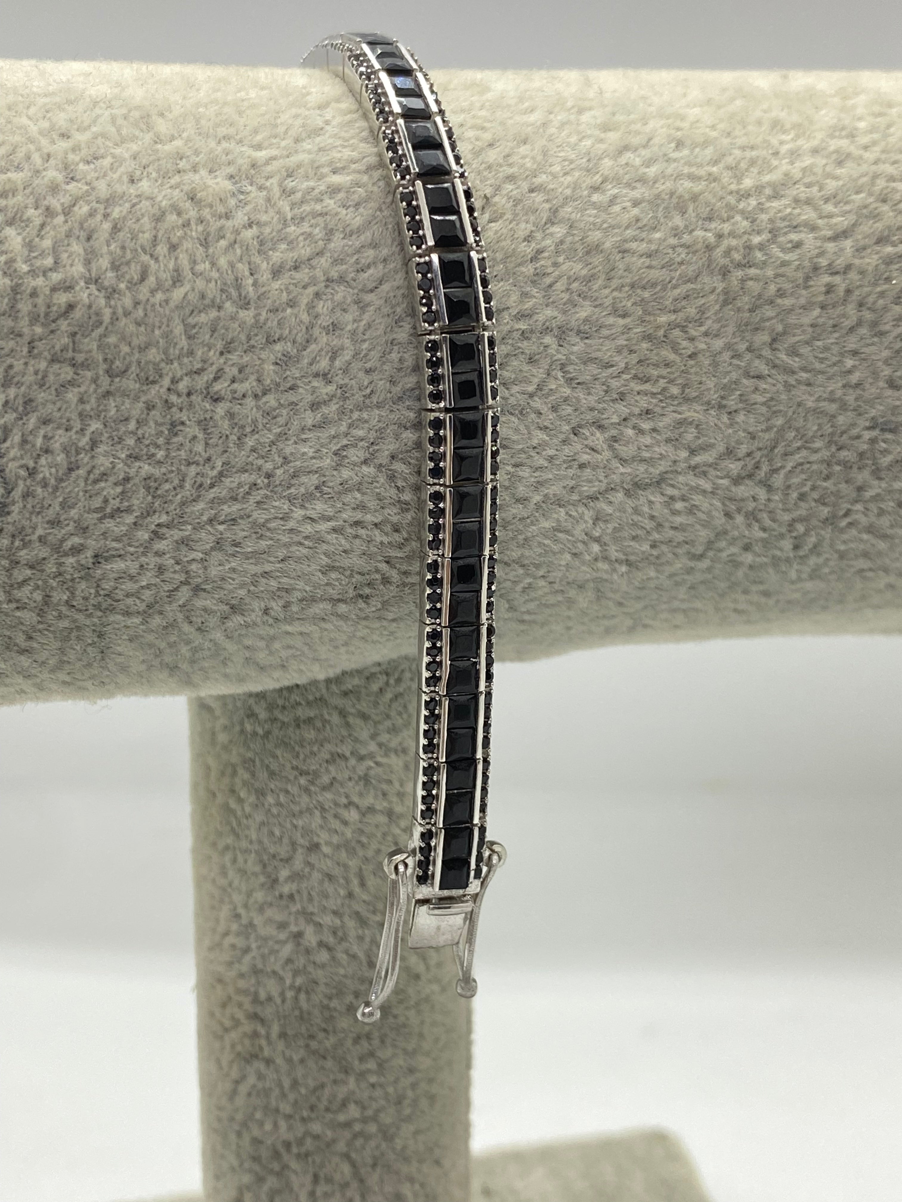 Detalii finisaj Brățară Tennis Square Black 0.5 cm pentru Bărbați, din Argint 925 cu Zirconiu Negru din Argint 925