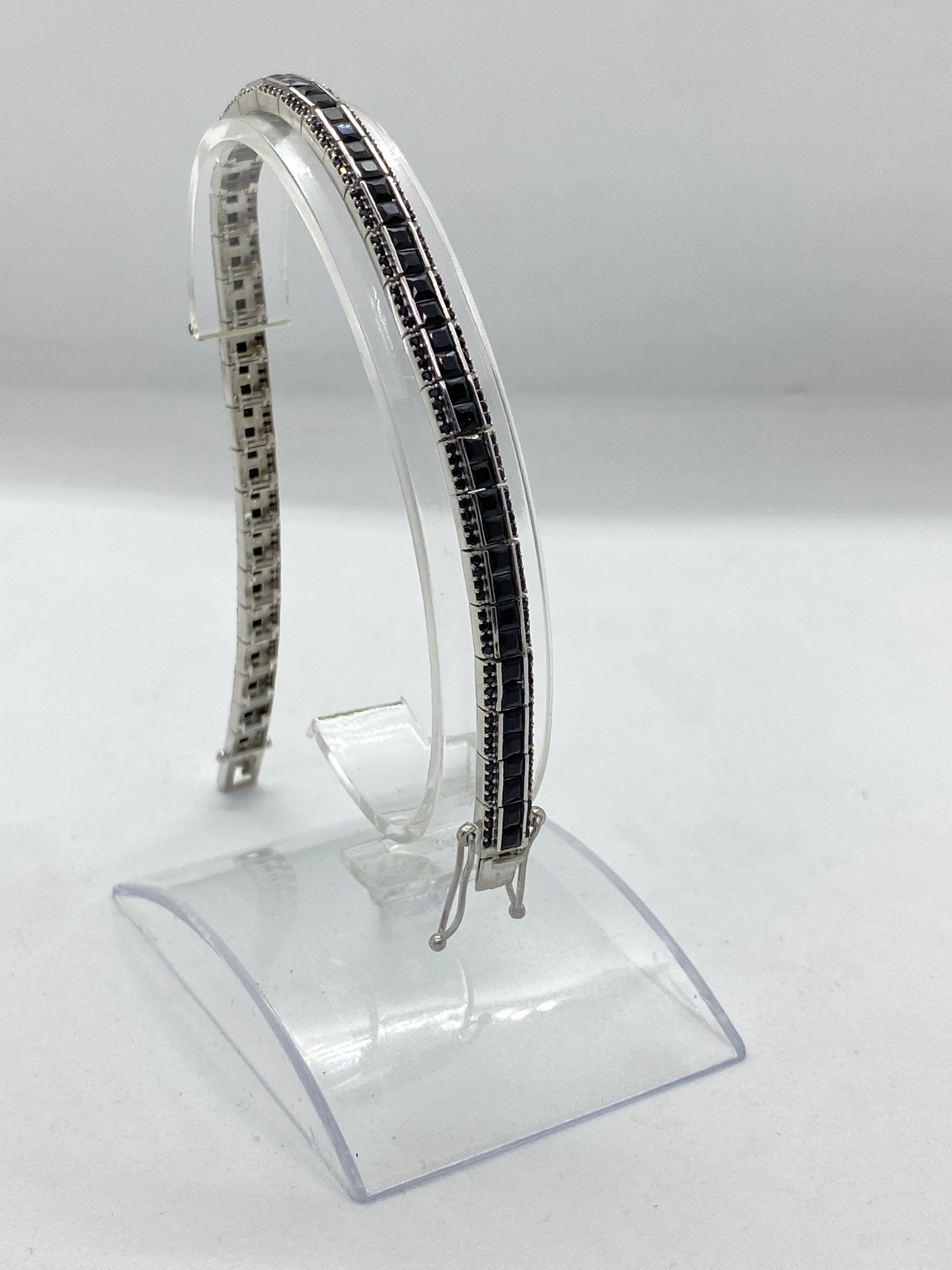 Vedere secundară Brățară Tennis Square Black 0.5 cm pentru Bărbați, din Argint 925 cu Zirconiu Negru stil Bracelets