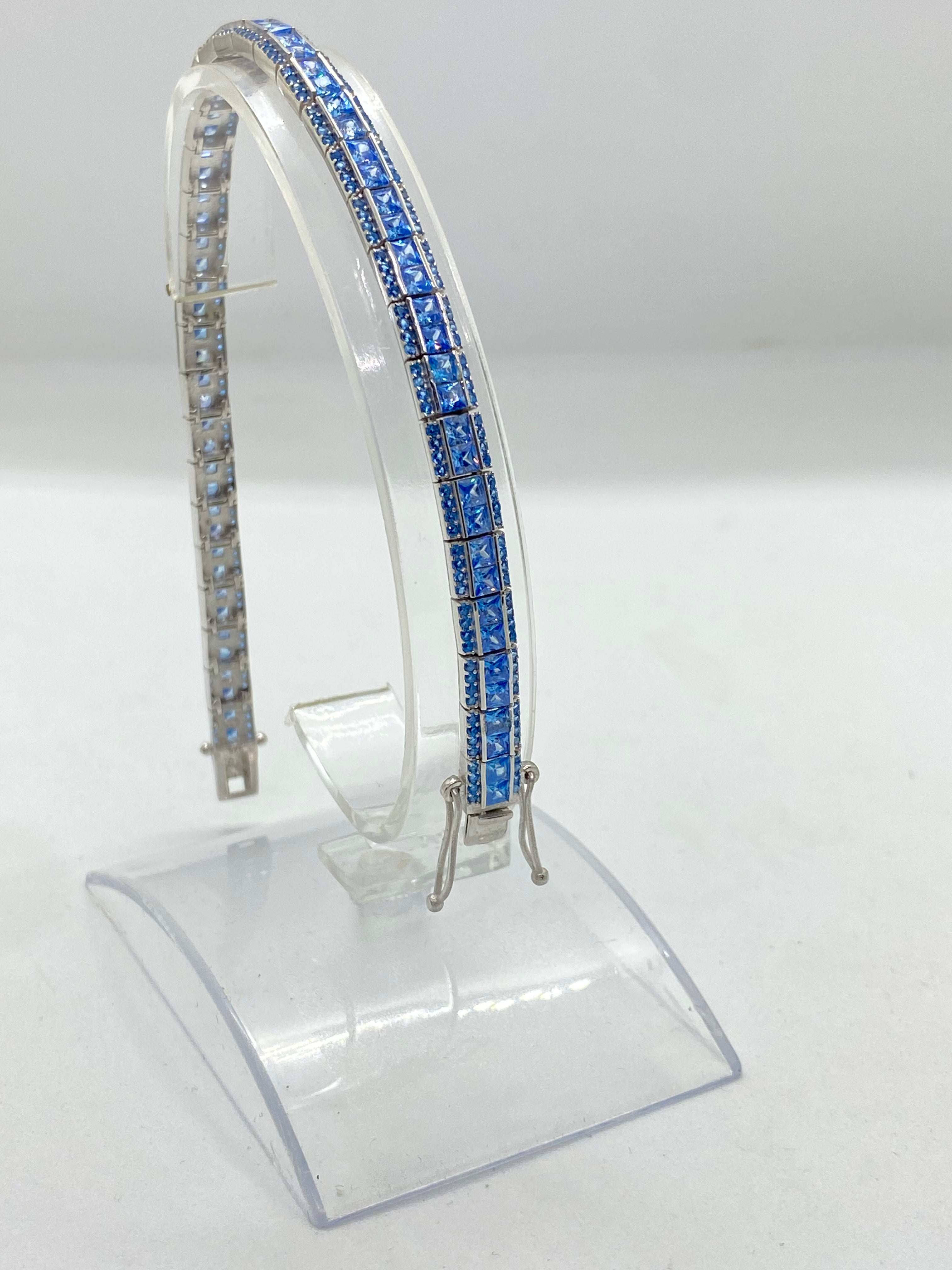 Detalii finisaj Brățară Tennis Square Blue 0.5 cm pentru Bărbați, din Argint 925 cu Zirconiu din Argint 925