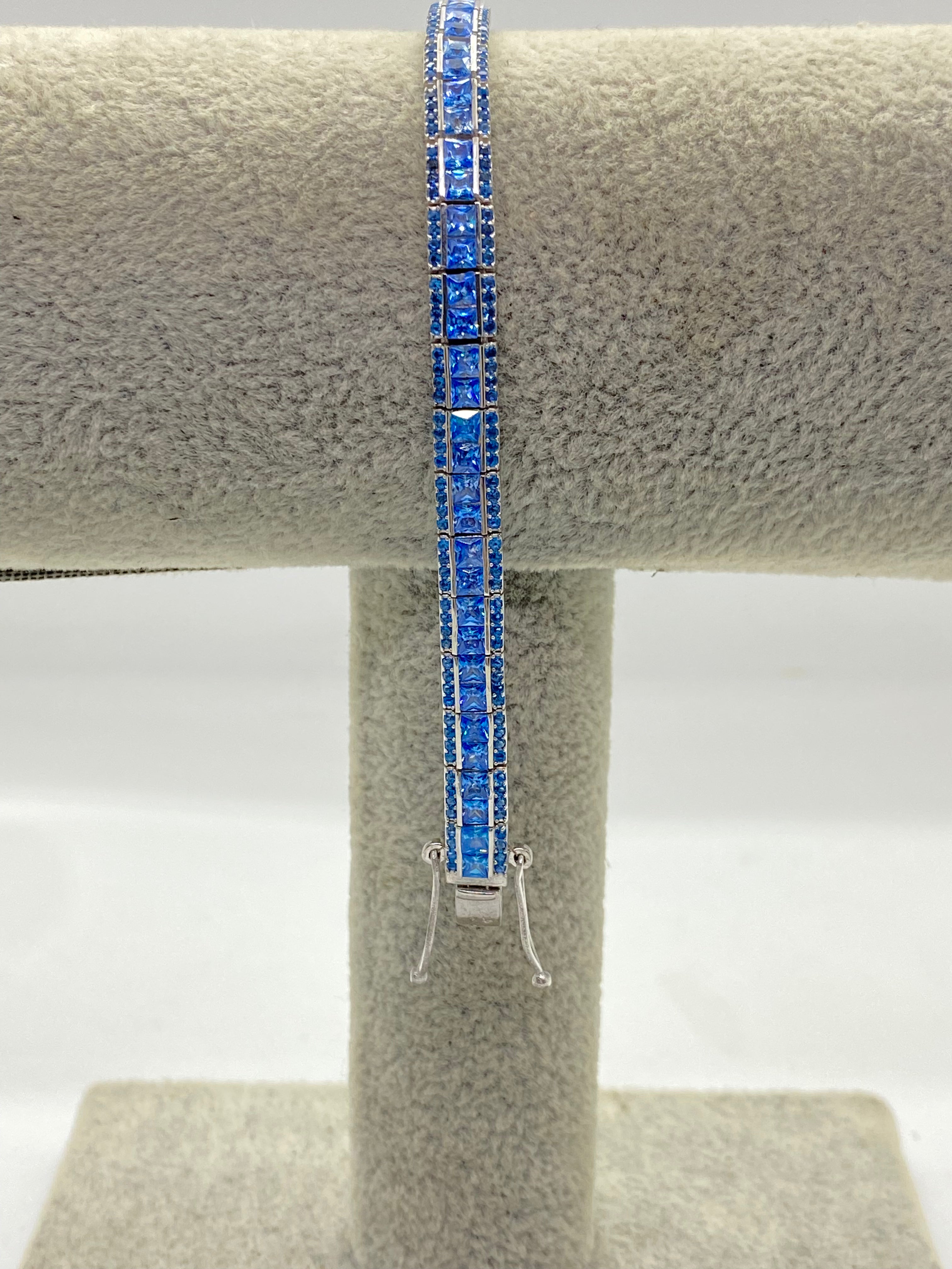 Vedere secundară Brățară Tennis Square Blue 0.5 cm pentru Bărbați, din Argint 925 cu Zirconiu stil Bracelets