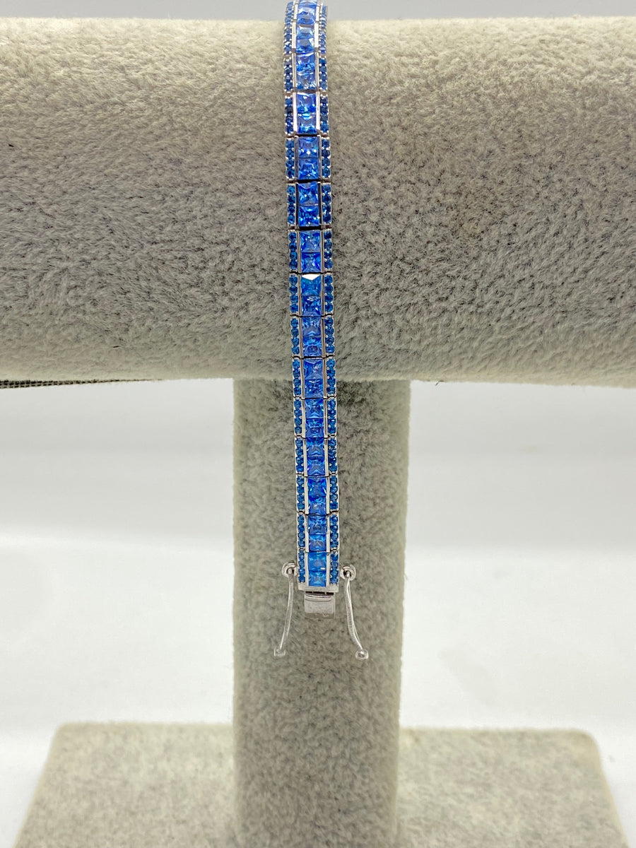 Vedere secundară Brățară Tennis Square Blue 0.5 cm pentru Bărbați, din Argint 925 cu Zirconiu stil Bracelets
