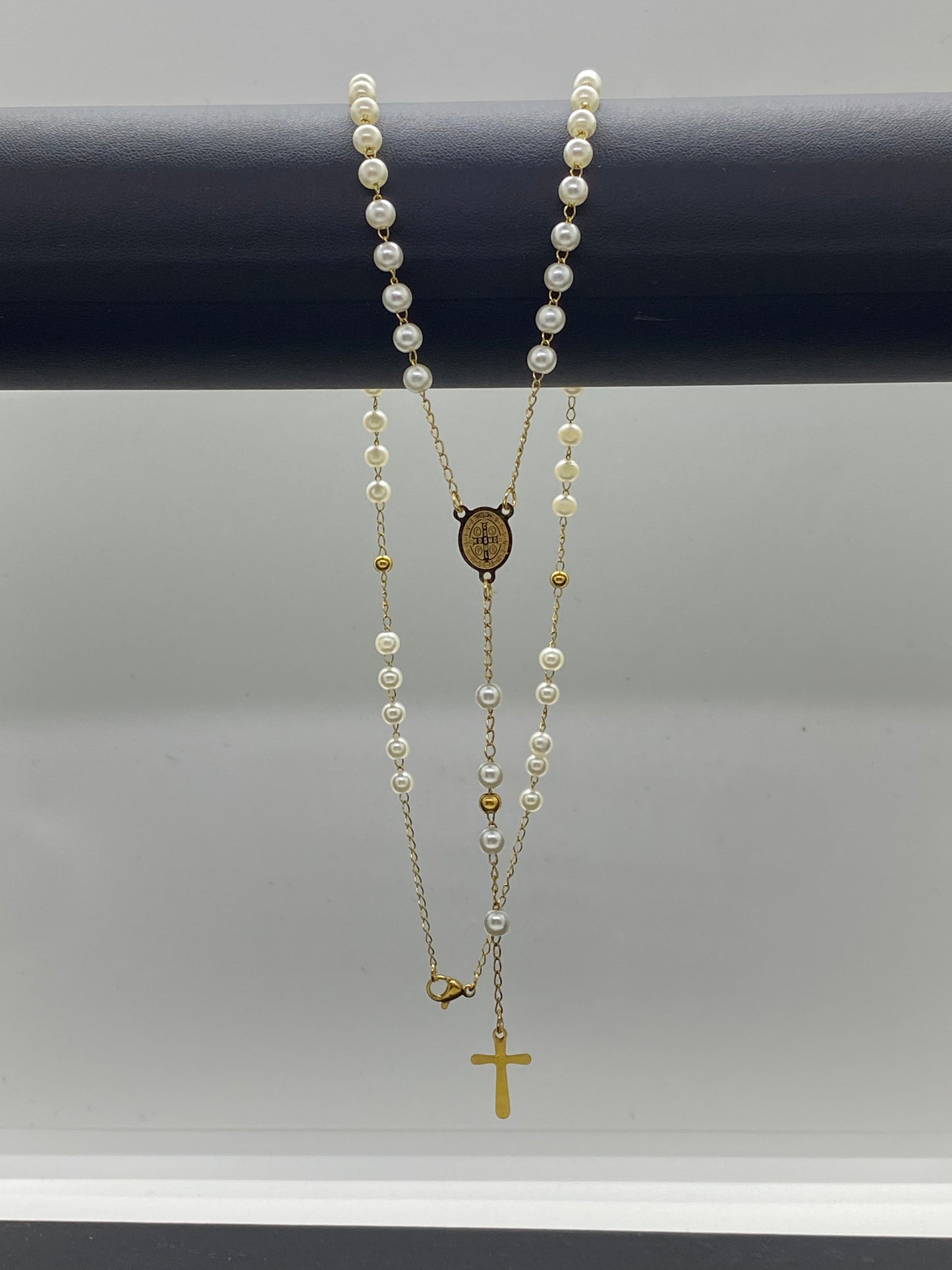 Colier Rozariu Auriu cu Perle Albe