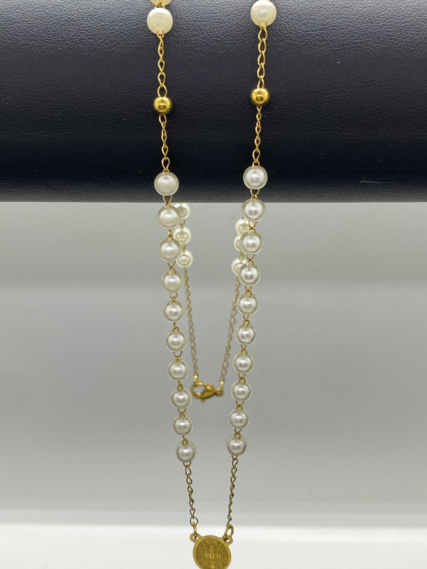 Colier Rozariu Auriu cu Perle Albe