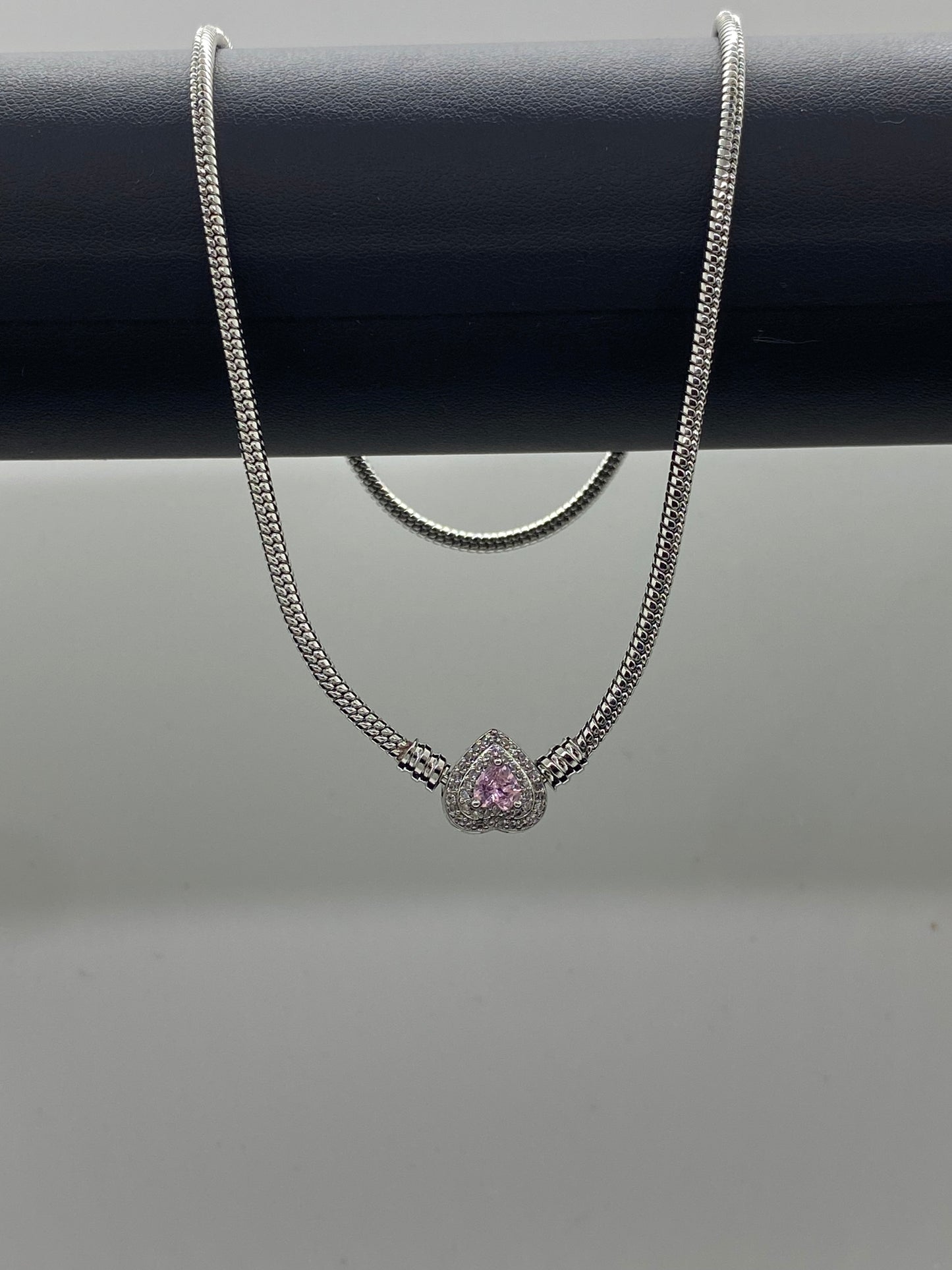 Set Argintiu: Colier și Brățară cu Pandantiv Inimă și Cristale