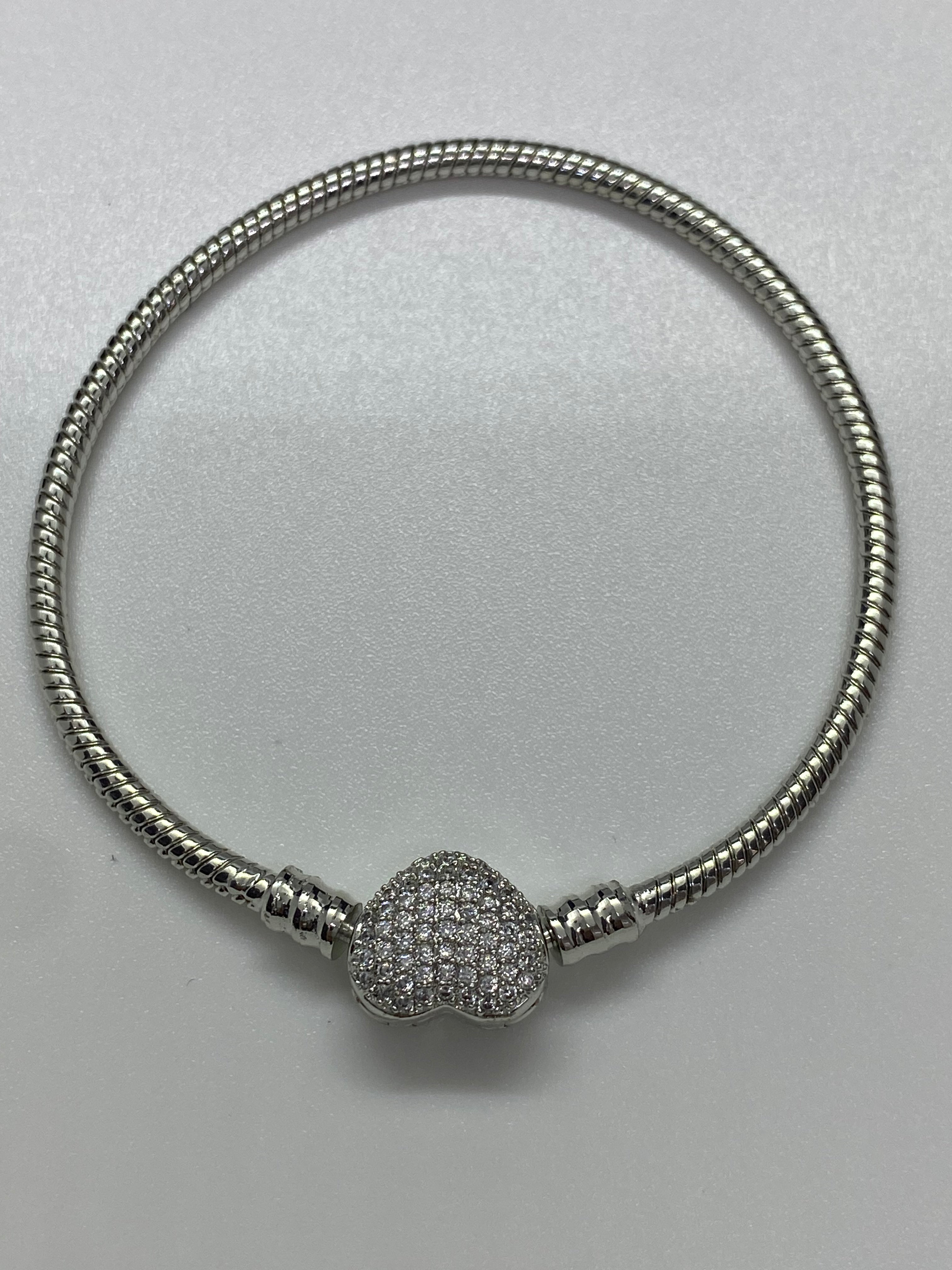 Vedere secundară Set Argintiu: Colier și Brățară cu Pandantiv Inimă Pavé stil Jewelry Sets