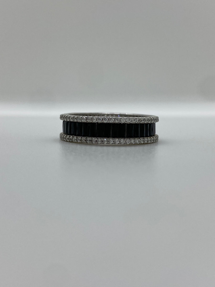 Detalii finisaj Inel Unisex Elegant din Argint 925 cu Pietre de Zirconiu Negre din Argint 925