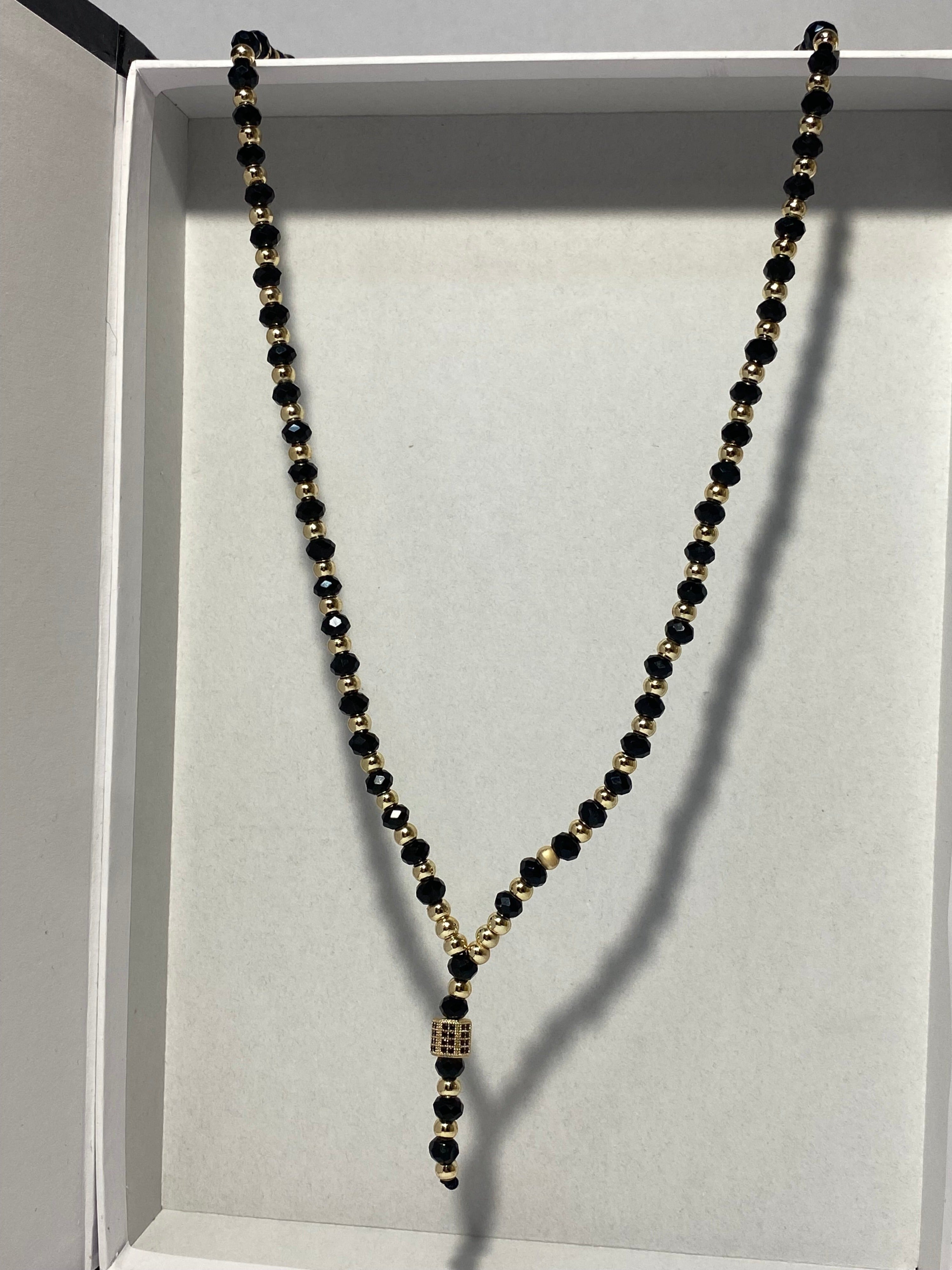 Vedere secundară Lanț Bărbați din Inox cu Bile Aurii și Cristale Zirconia Negre stil Necklaces